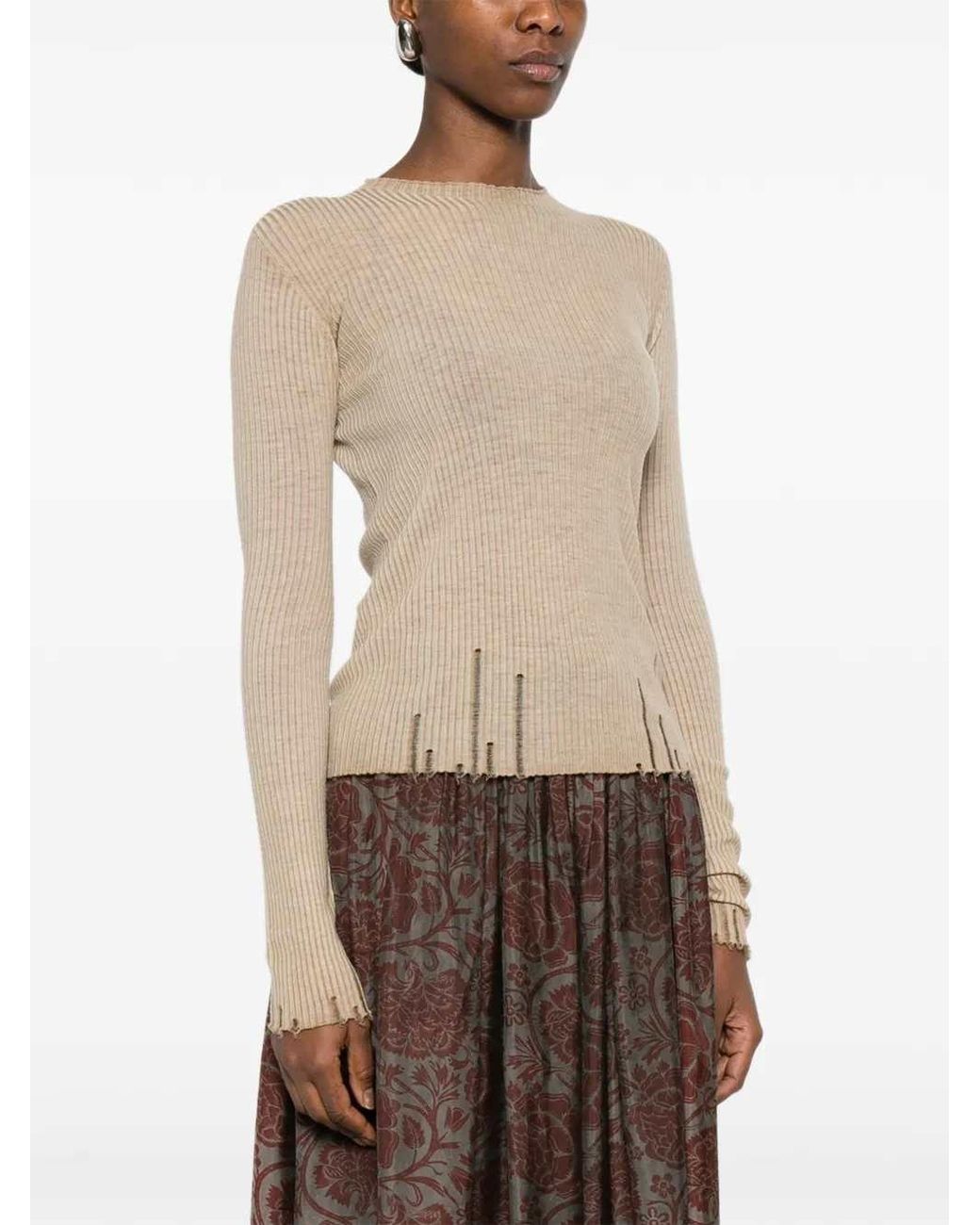 Uma Wang Natural Frayed Ribbed Blouse