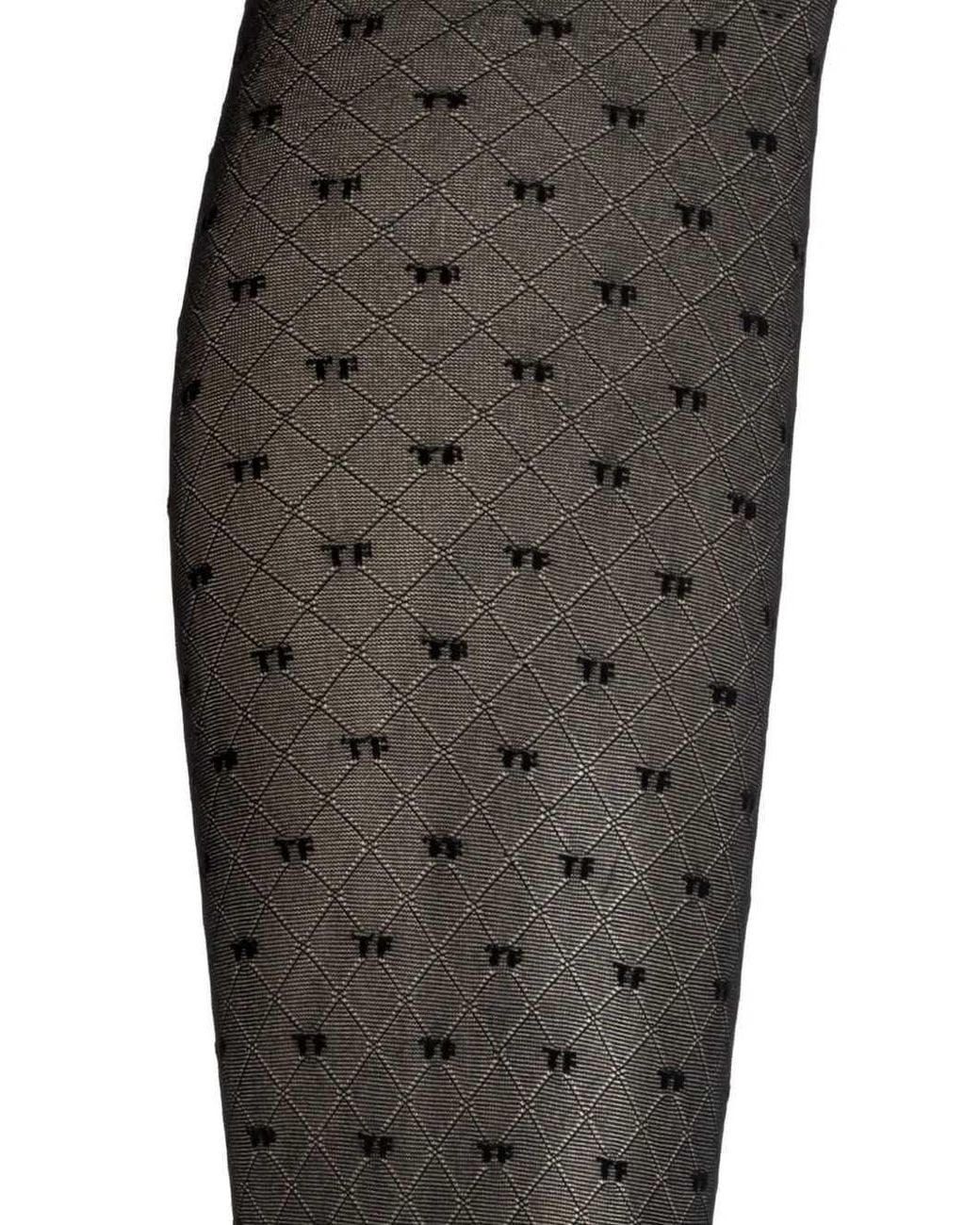 Tom Ford Black Monogram-Patterned Diamond-Knit Tights