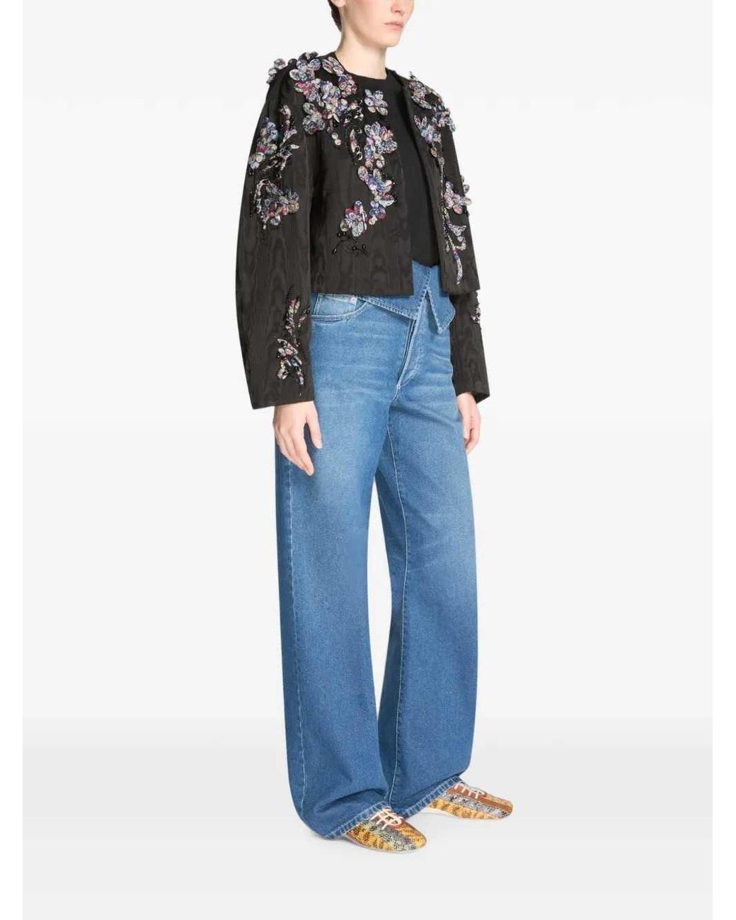 Dries Van Noten Black Embroidered Moiré Jacket
