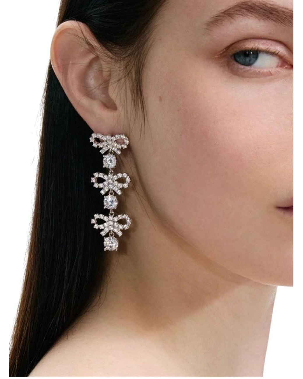 Self-Portrait White Crystal Micro Bow Tiered Earrings