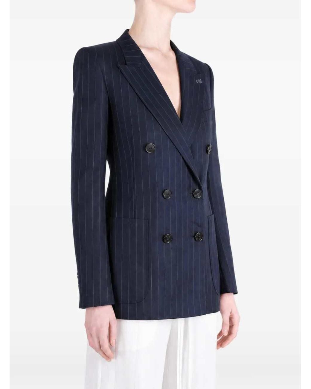 Givenchy Blue Striped Wool Double-Breasted Jacket