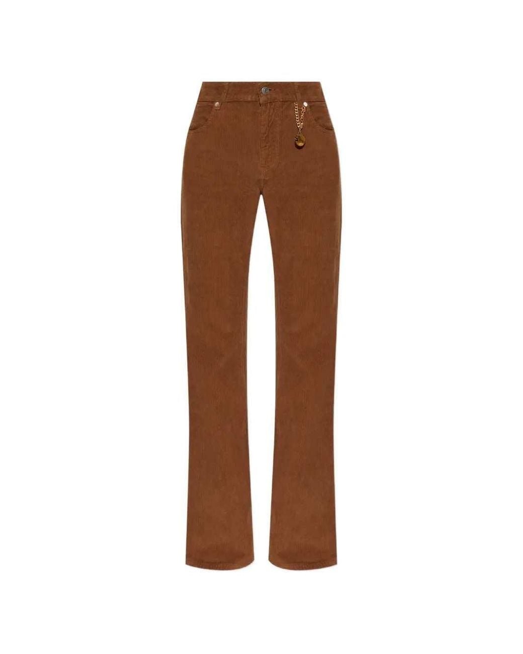 Stella McCartney Brown Corduroy Trousers With Logo Charm