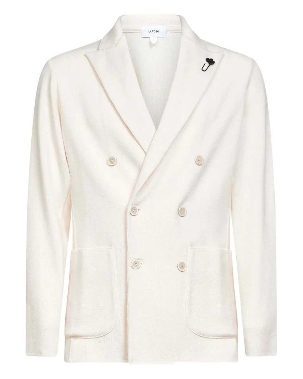 Lardini White Double-Breasted Virgin Wool Blazer for men