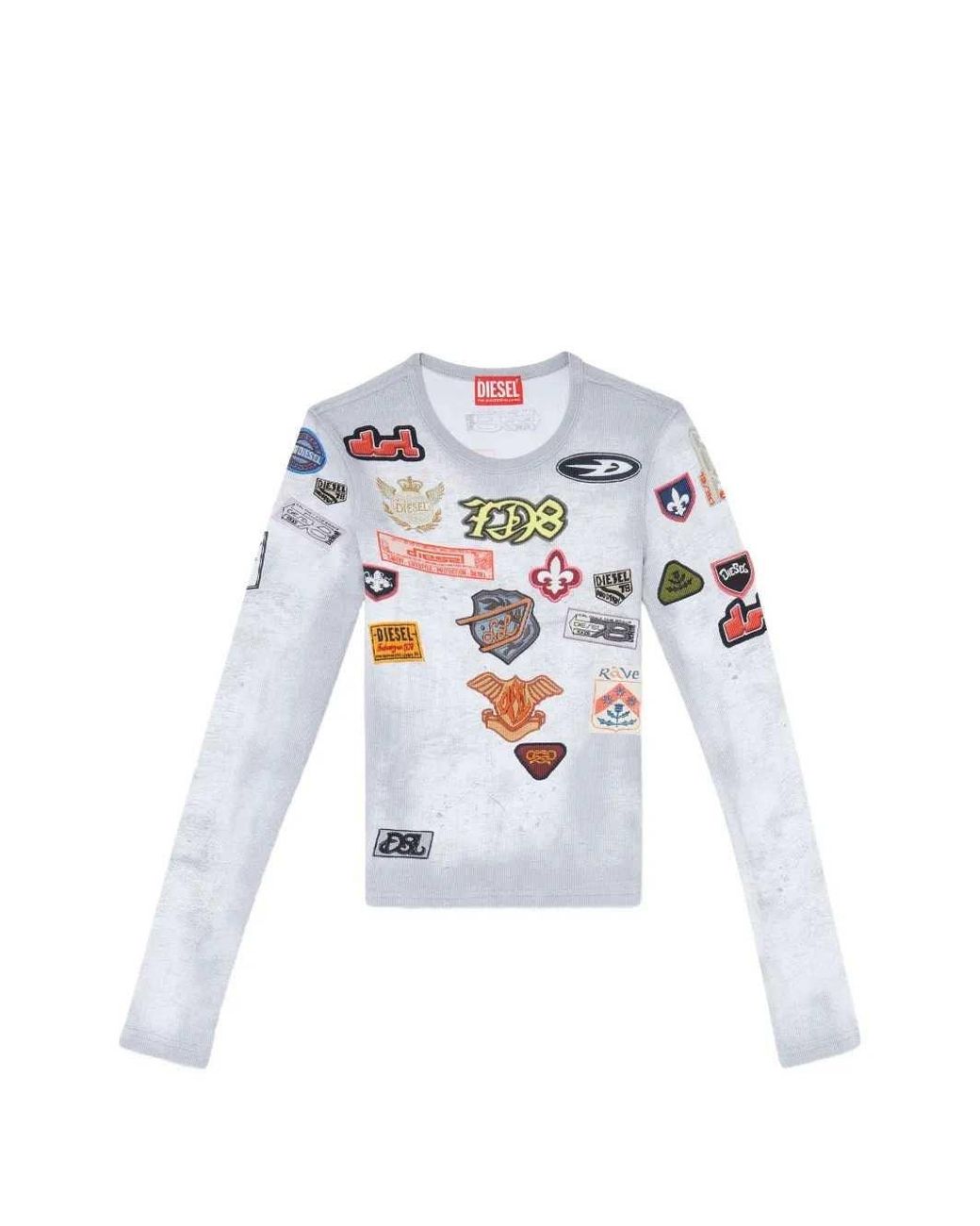 DIESEL White Ribbed Jersey Top With All-Over Print