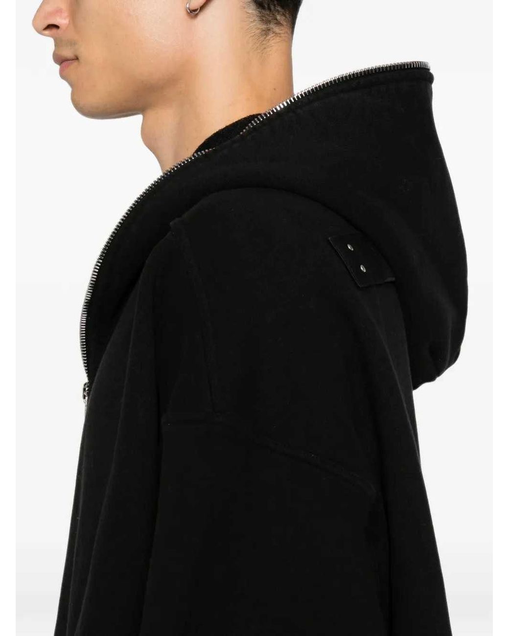 Rick Owens Black Zip-Up Hooded Jacket for men
