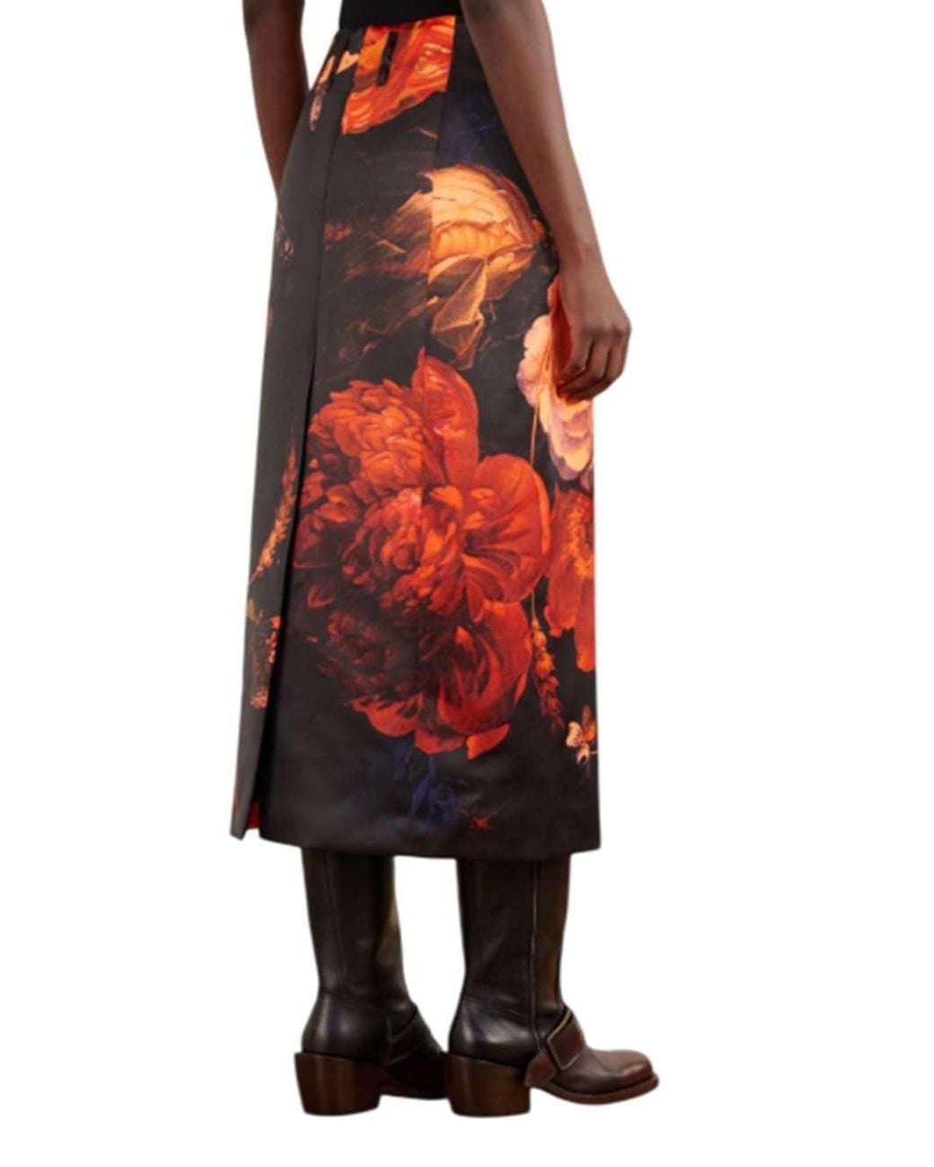 Dries Van Noten Orange Printed Maxi Skirt
