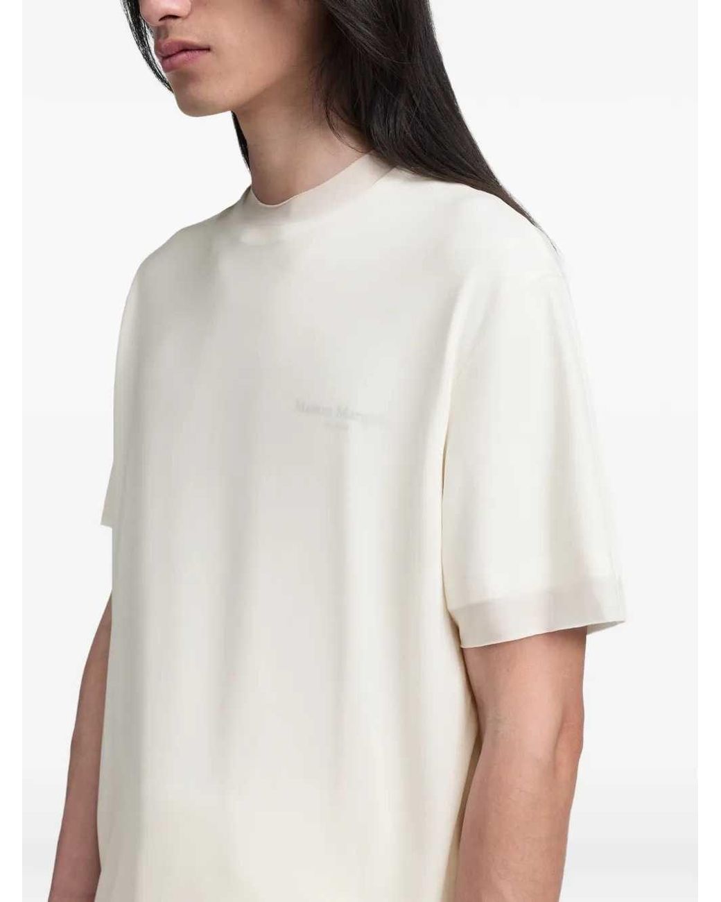Maison Margiela White Logo-Print Short-Sleeve T-Shirt for men