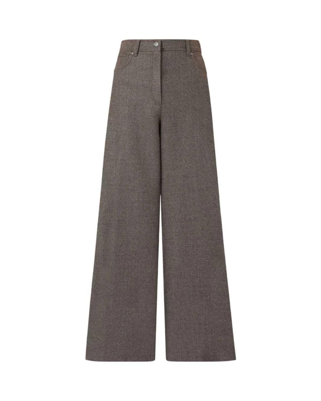 Max Mara Gray Wide-Leg Felted Wool Trousers