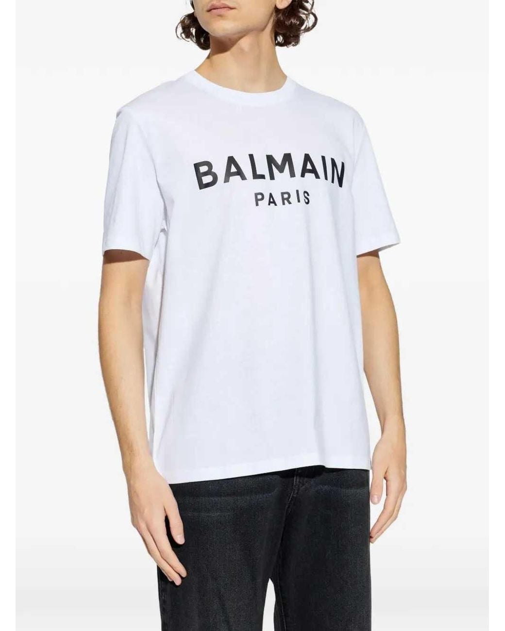 Balmain White Paris Print T-Shirt for men