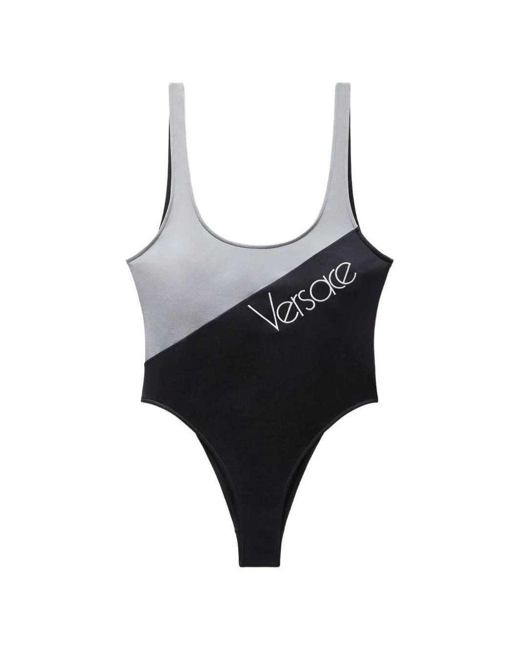 Versace Black Embroidered Logo One-Piece Swimsuit