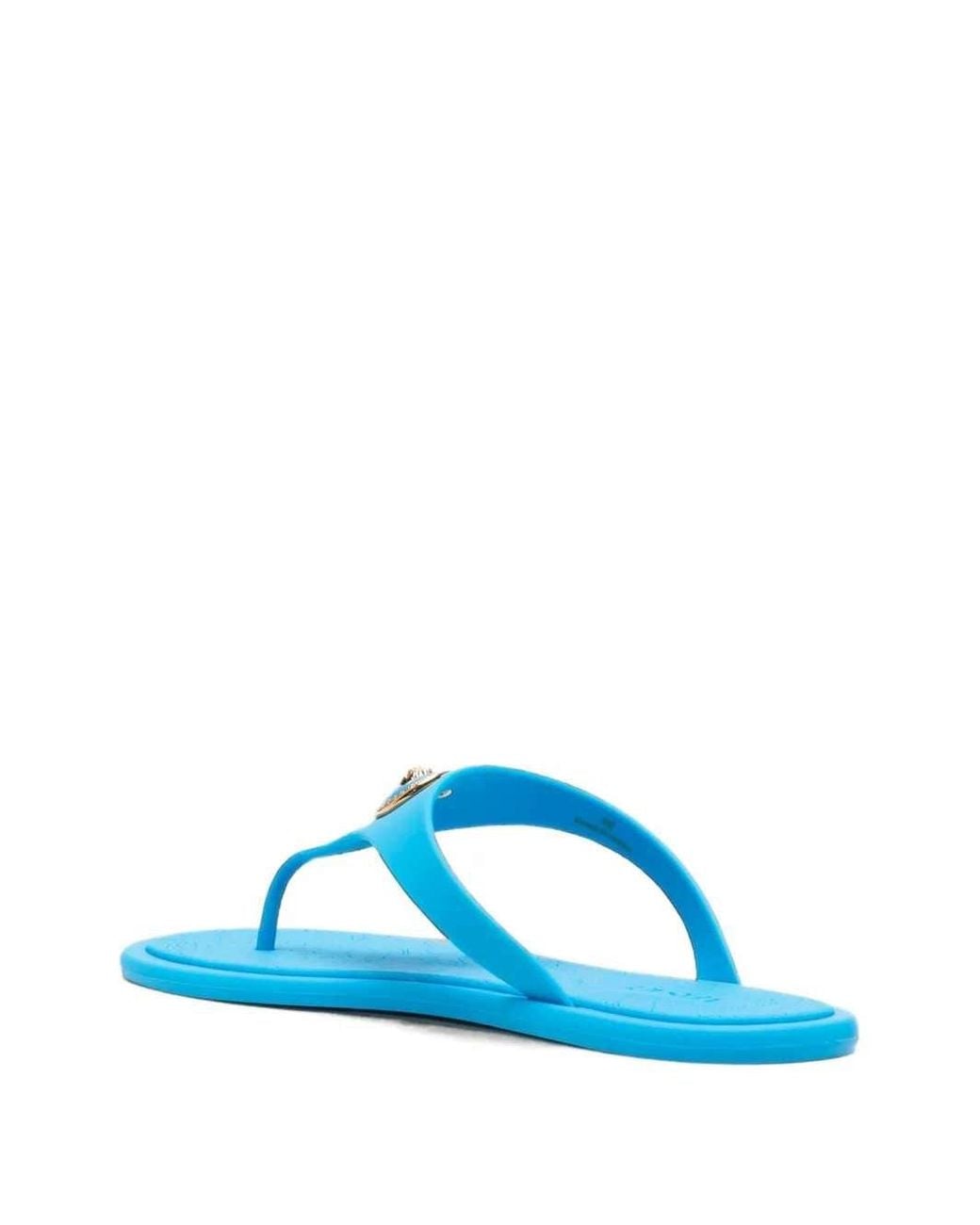 Versace Blue Medusa-Plaque Thong Sandals