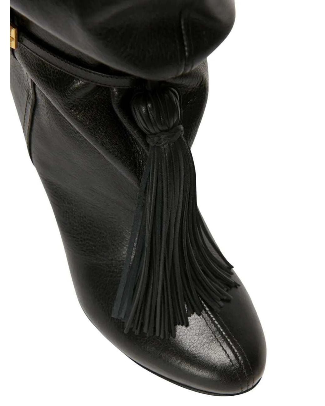 Balmain Black Textured Leather Thigh-High Boots With Tassels