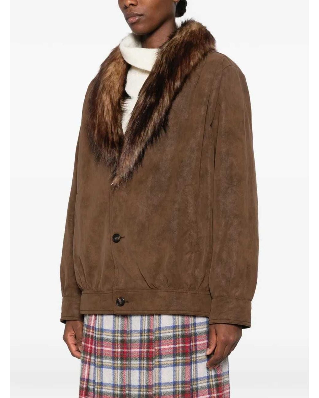 MM6 by Maison Margiela Brown Faux-Fur Collar Jacket