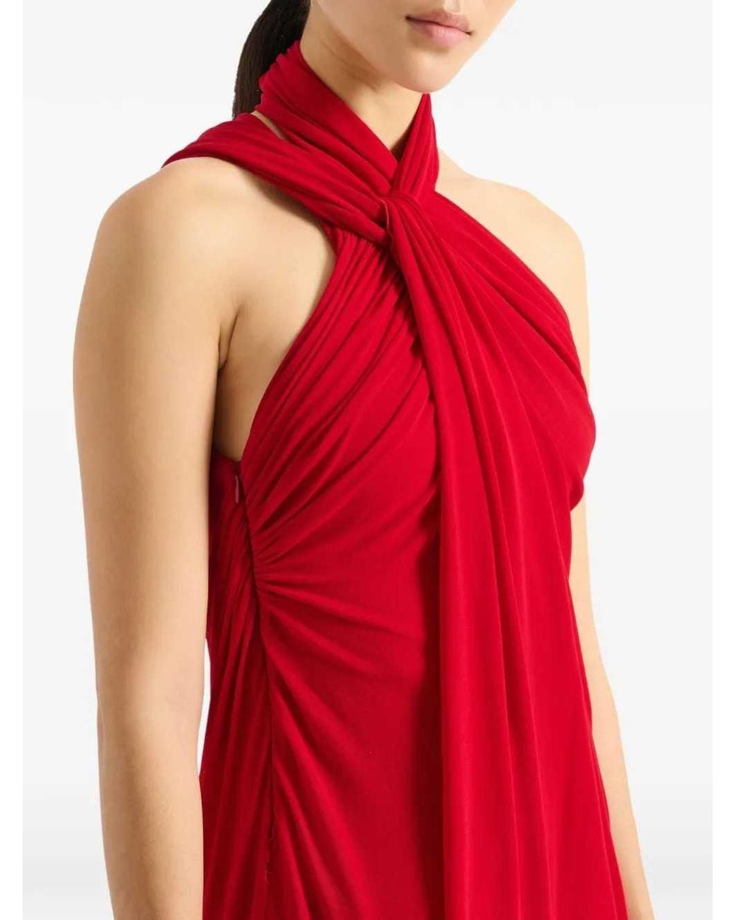 Balmain Red Draped Jersey Maxi Dress
