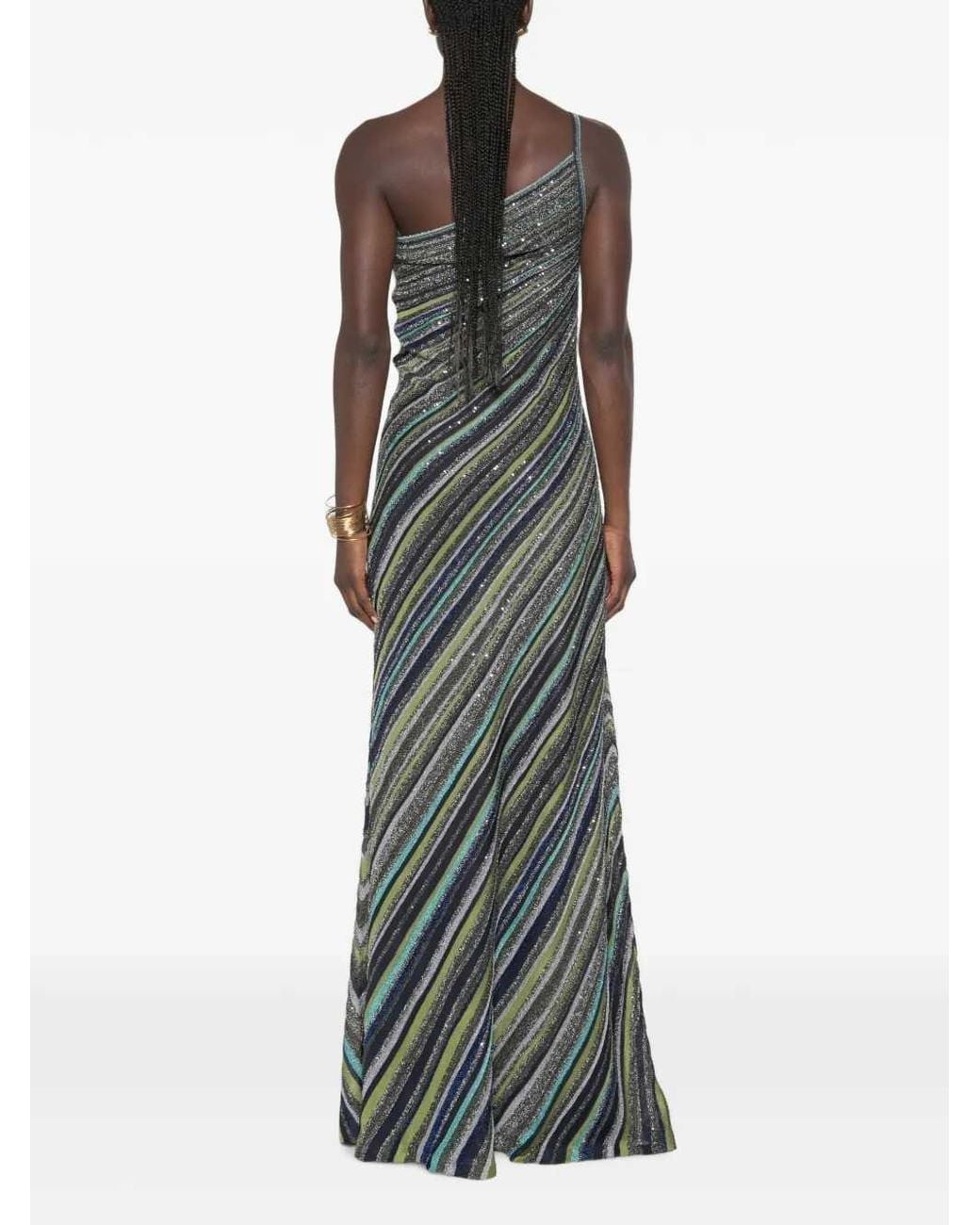 Missoni Green Sequin One-Shoulder Maxi Dress