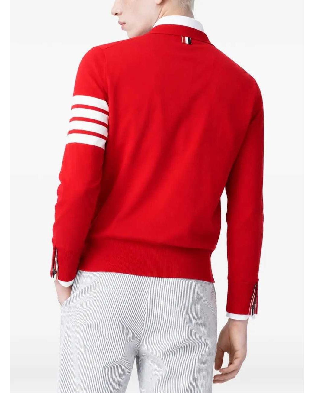 Thom Browne Red Merino Wool Cardigan With 4-Bar Detail for men