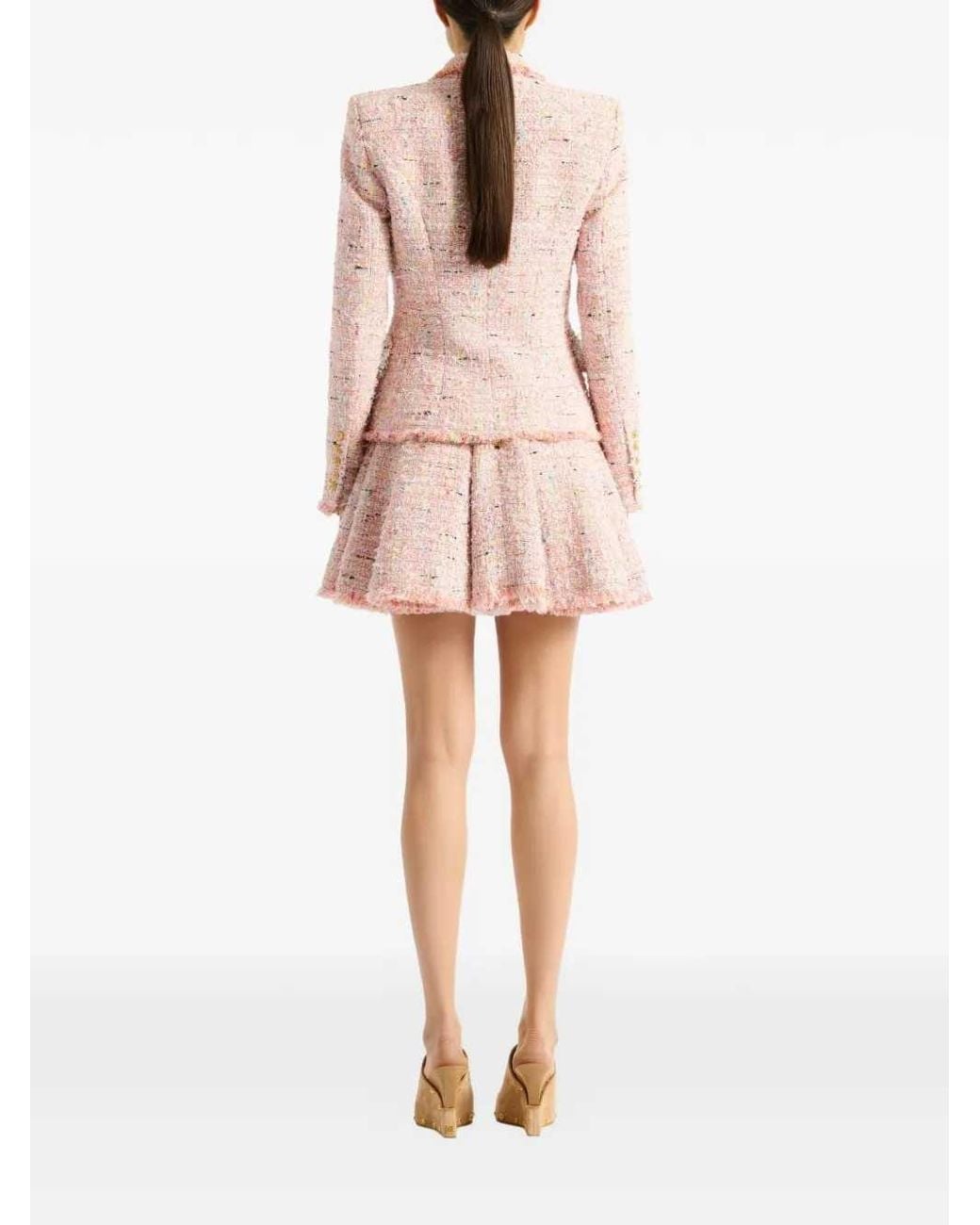 Balmain Pink Two-Button Tweed Jacket