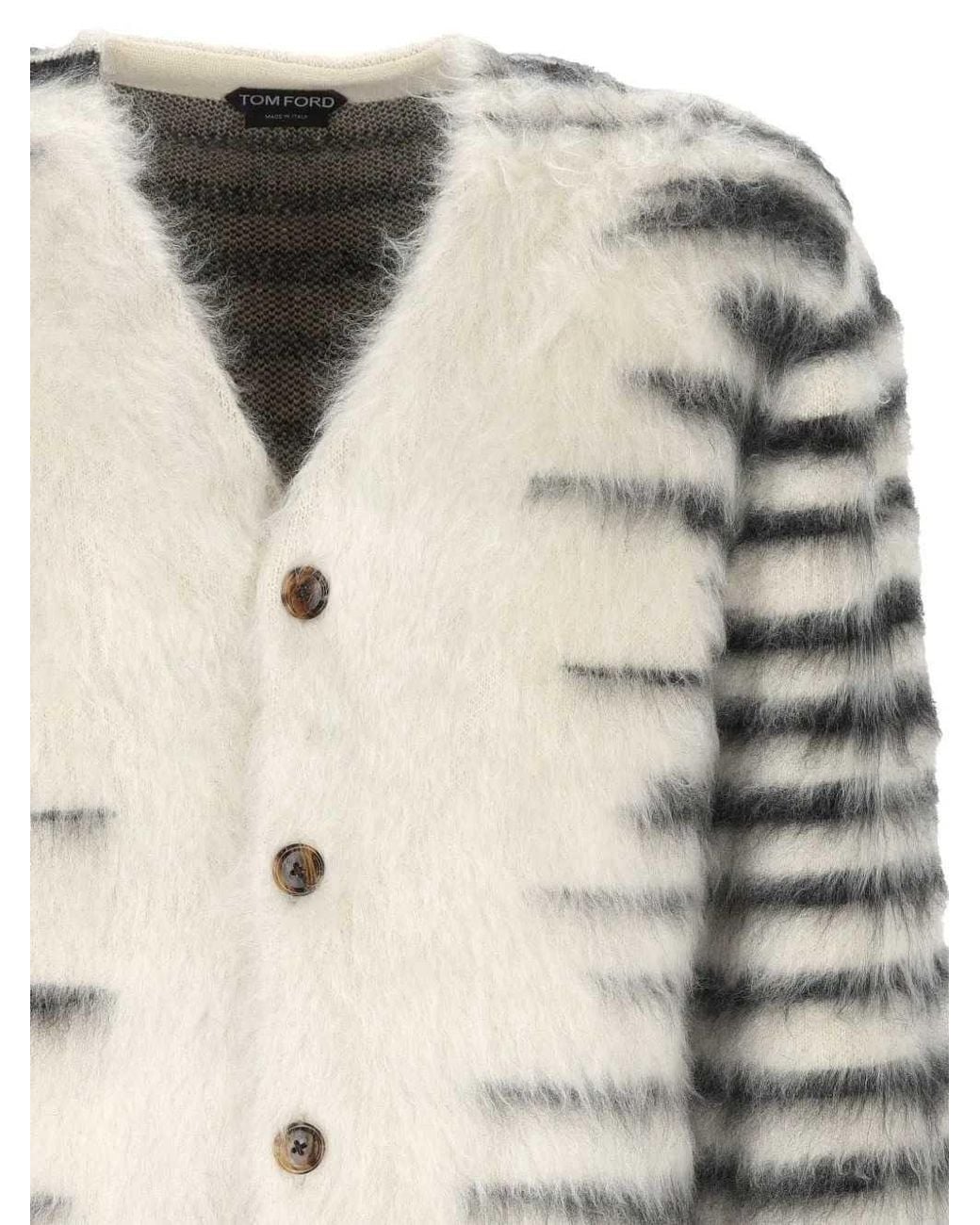 Tom Ford Natural Striped Mohair-Blend Cardigan for men