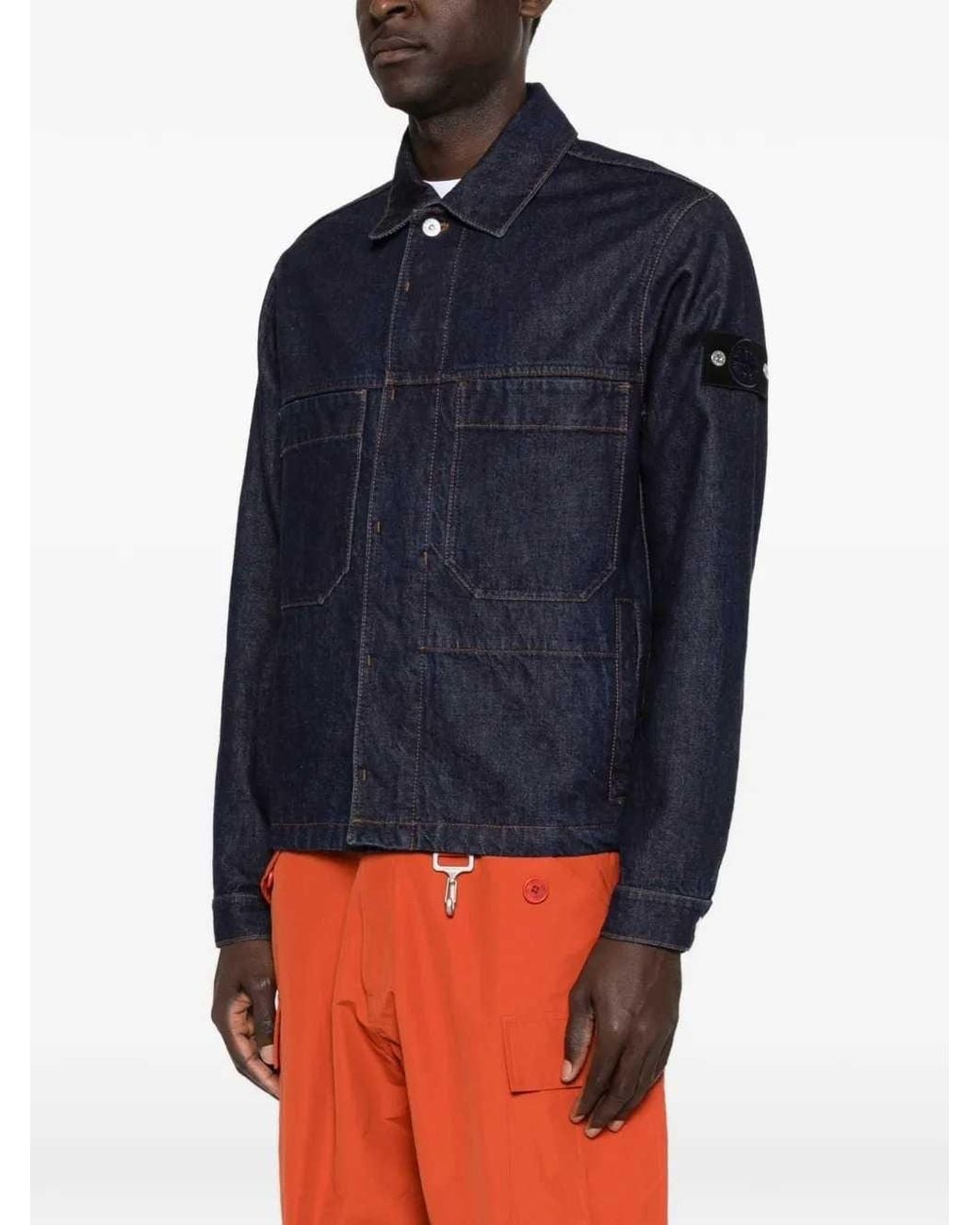 Stone Island Blue Button-Up Jacket for men