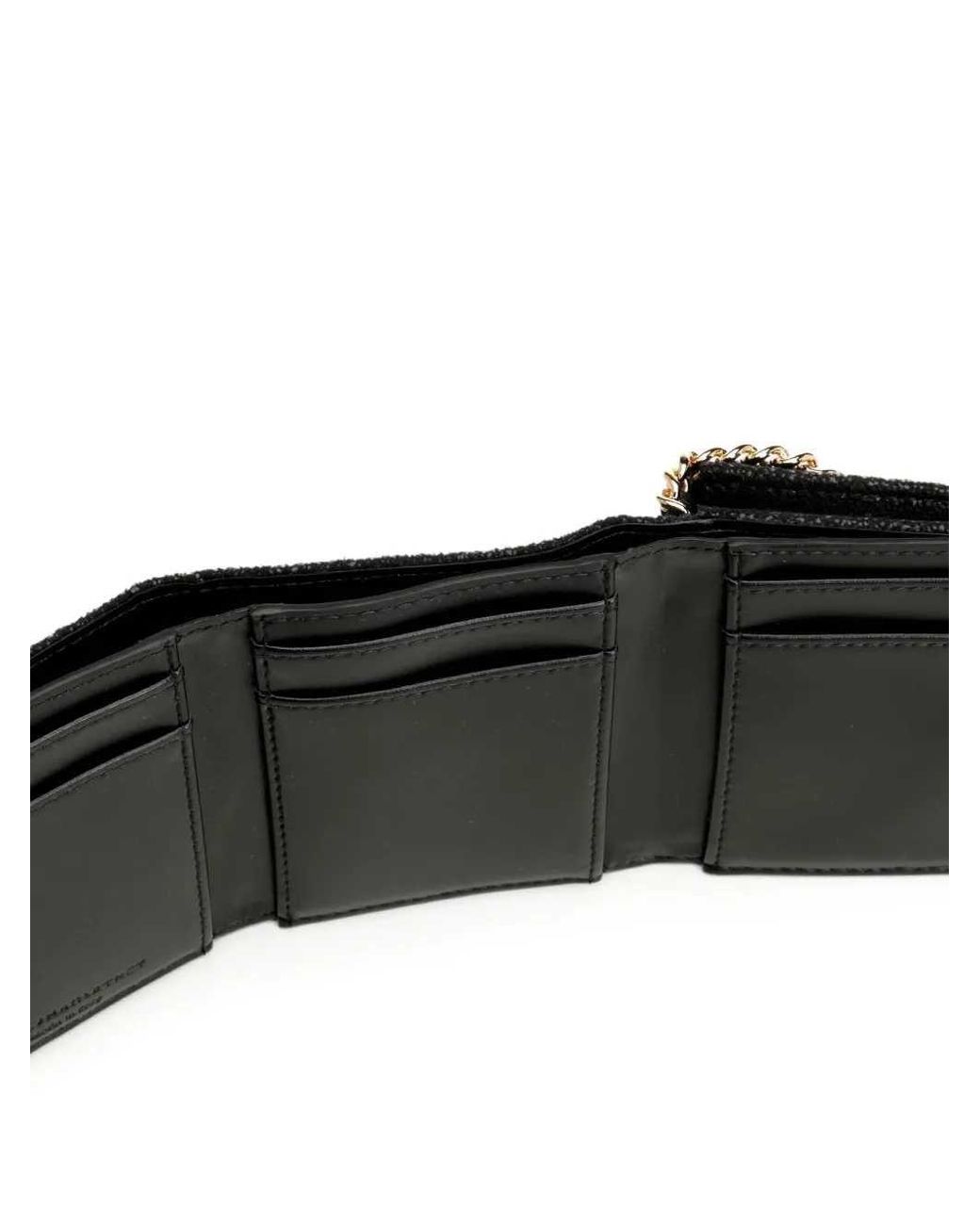 Stella McCartney Black Falabella Tri-Fold Wallet With Chain Trim
