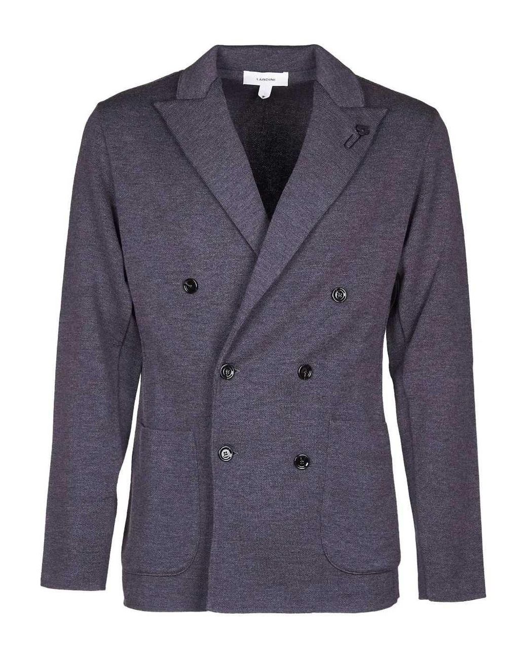 Lardini Blue Double-Breasted Knit Blazer for men