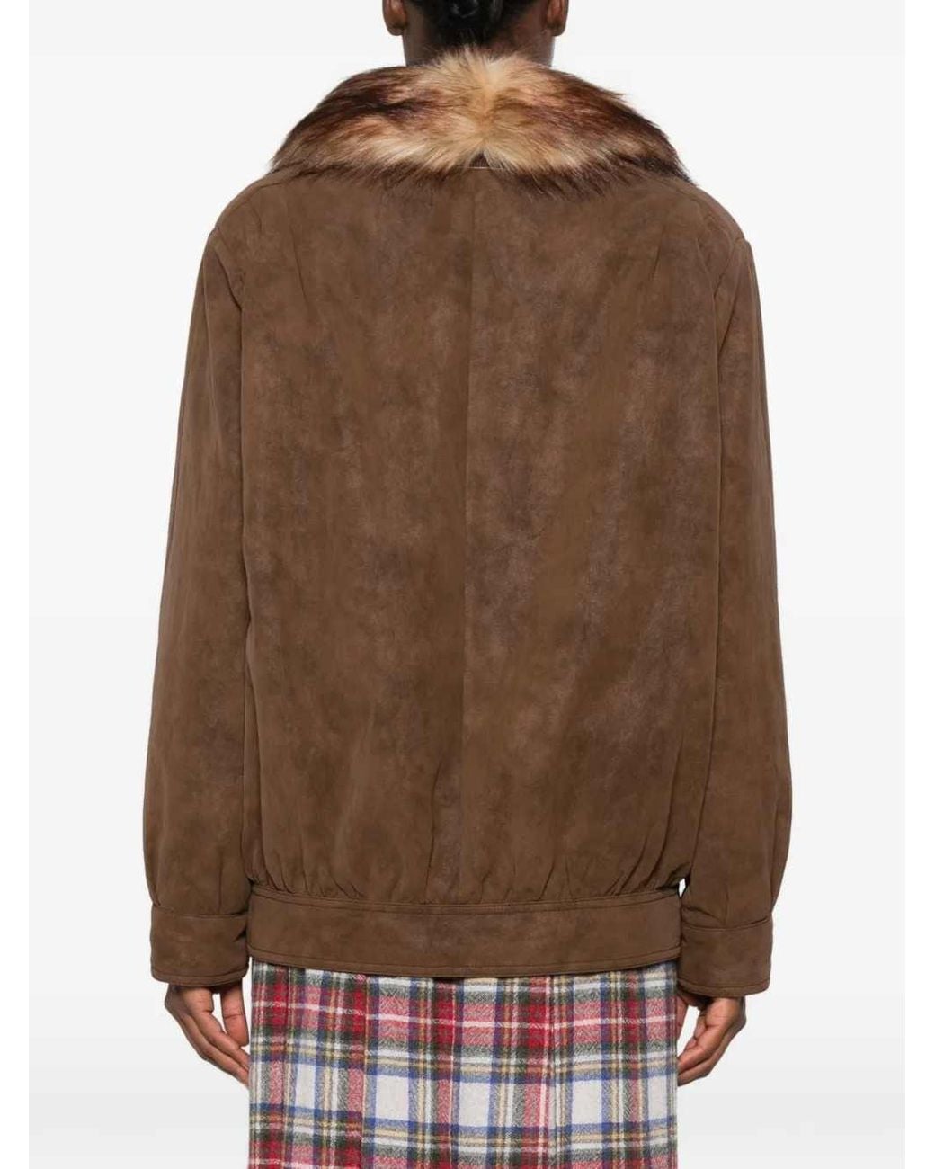 MM6 by Maison Margiela Brown Faux-Fur Collar Jacket