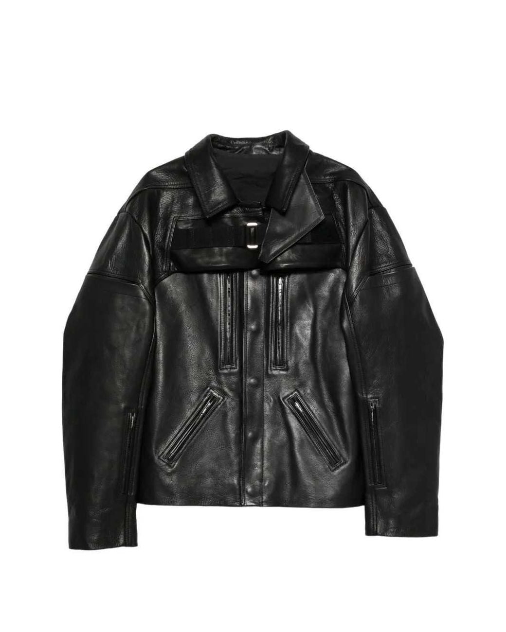 Rick Owens Black Multi-Panel Layered Leather Jacket for men
