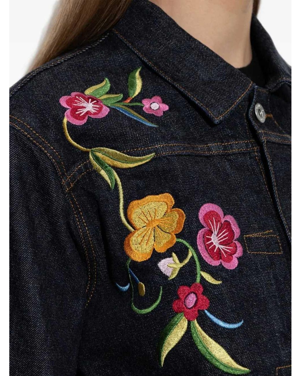 KENZO Blue Floral-Pattern Denim Jacket