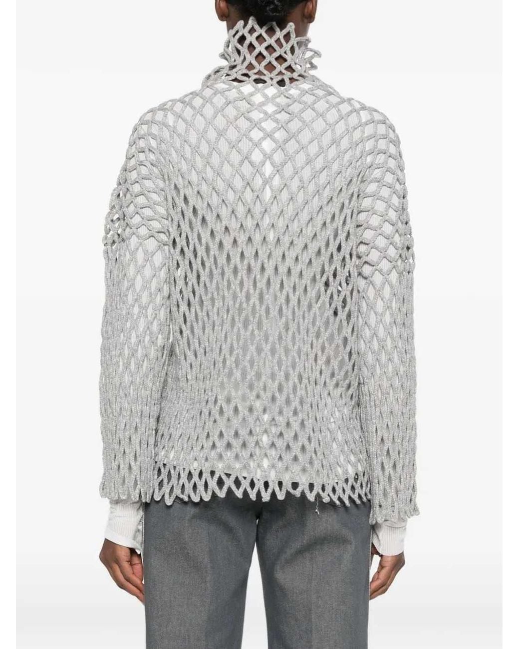 Sportmax Gray Open-Knit Turtleneck Sweater