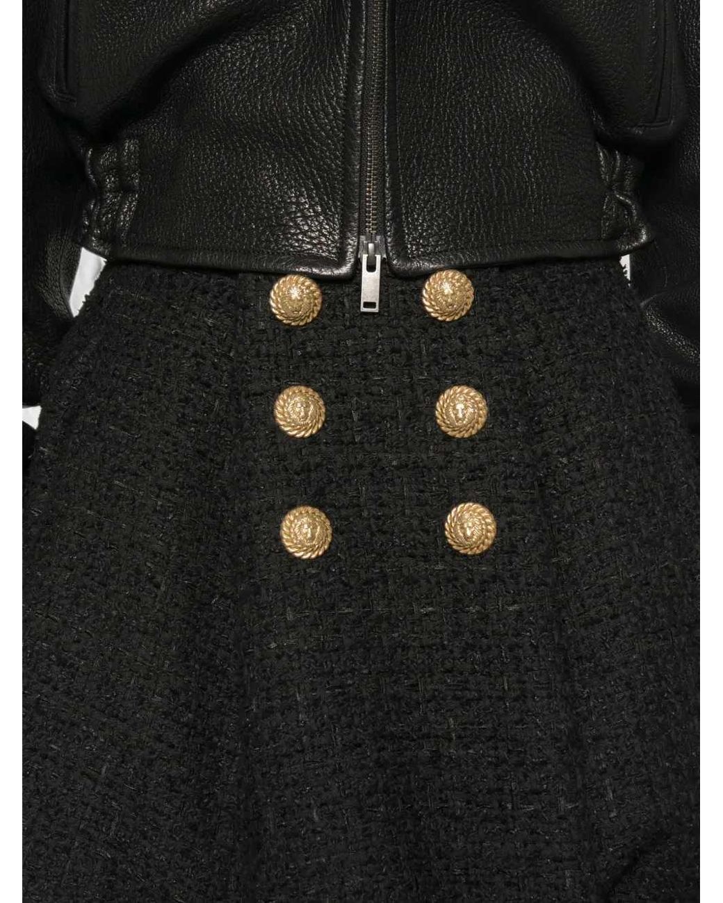 Balmain Black Flared Tweed Skirt