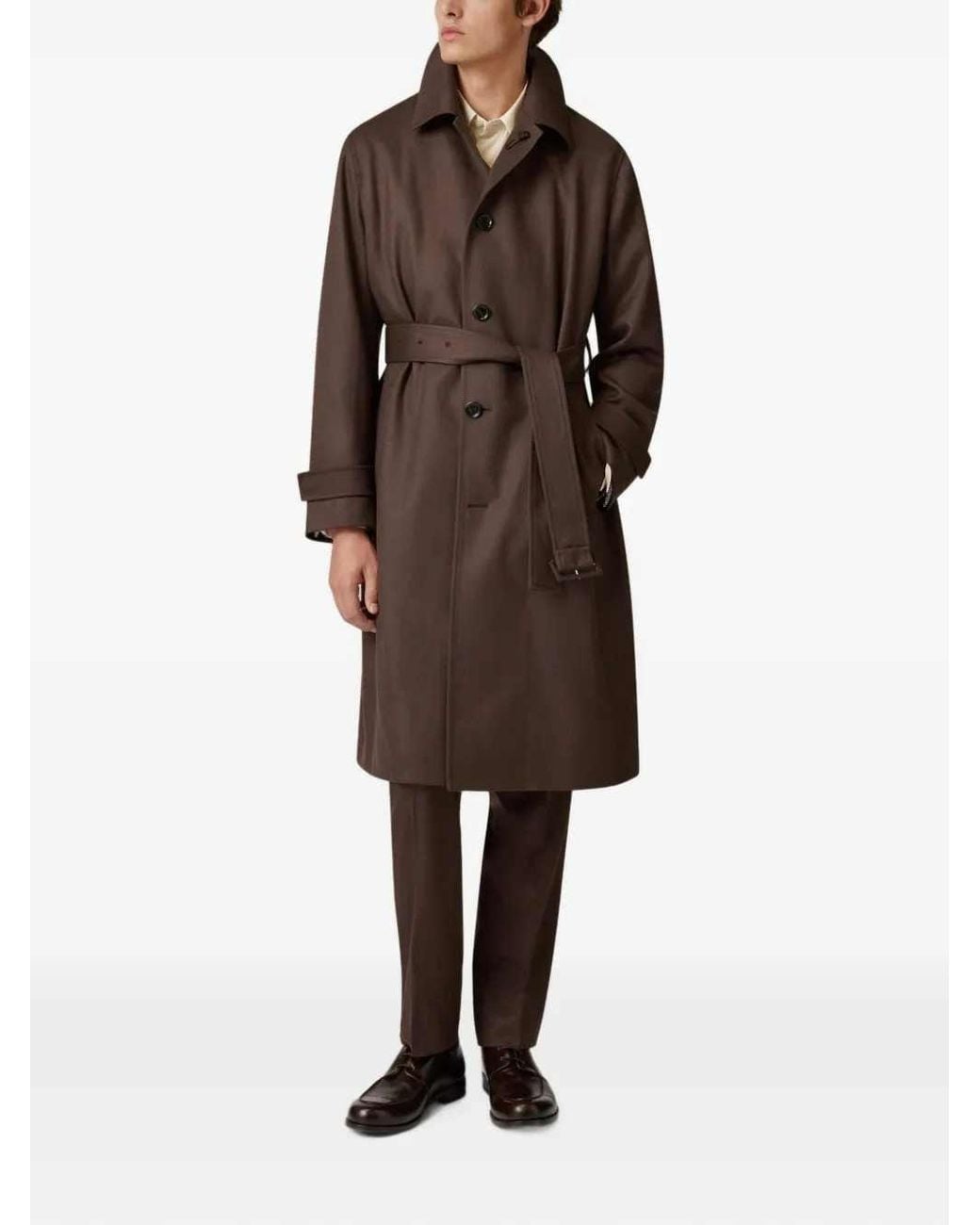Lardini Brown Single-Breasted Wool Trench Coat for men