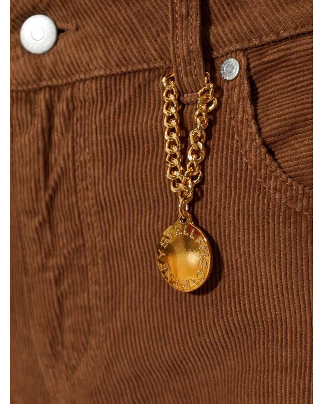 Stella McCartney Brown Corduroy Trousers With Logo Charm