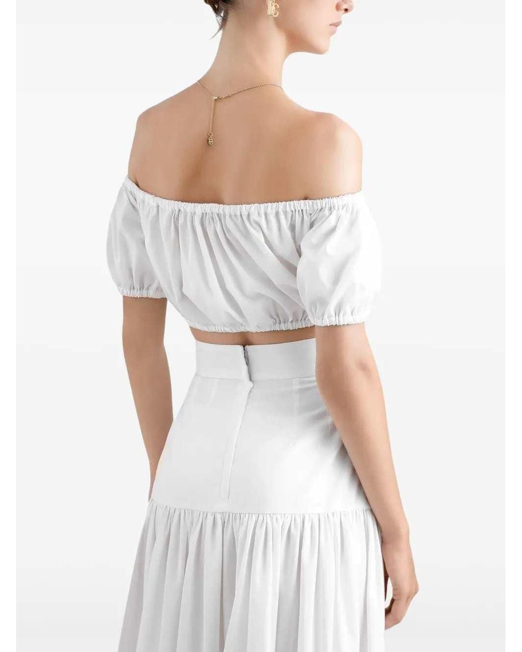 Dolce & Gabbana White Dolce & Gabbana Ruched Cropped Top