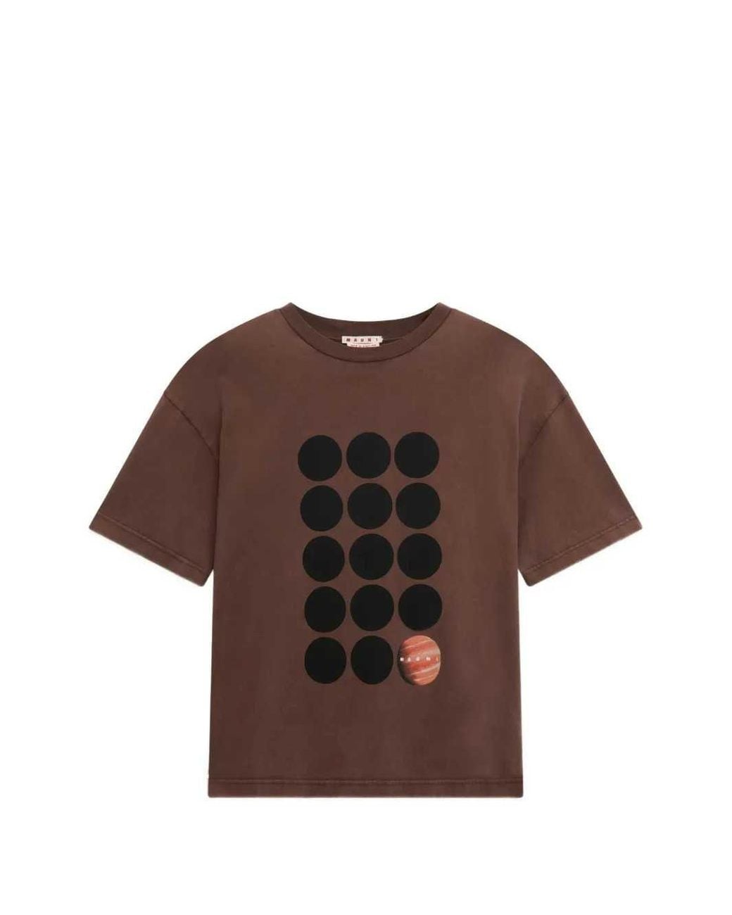 Marni Brown Cotton T-Shirt With Planet Print for men