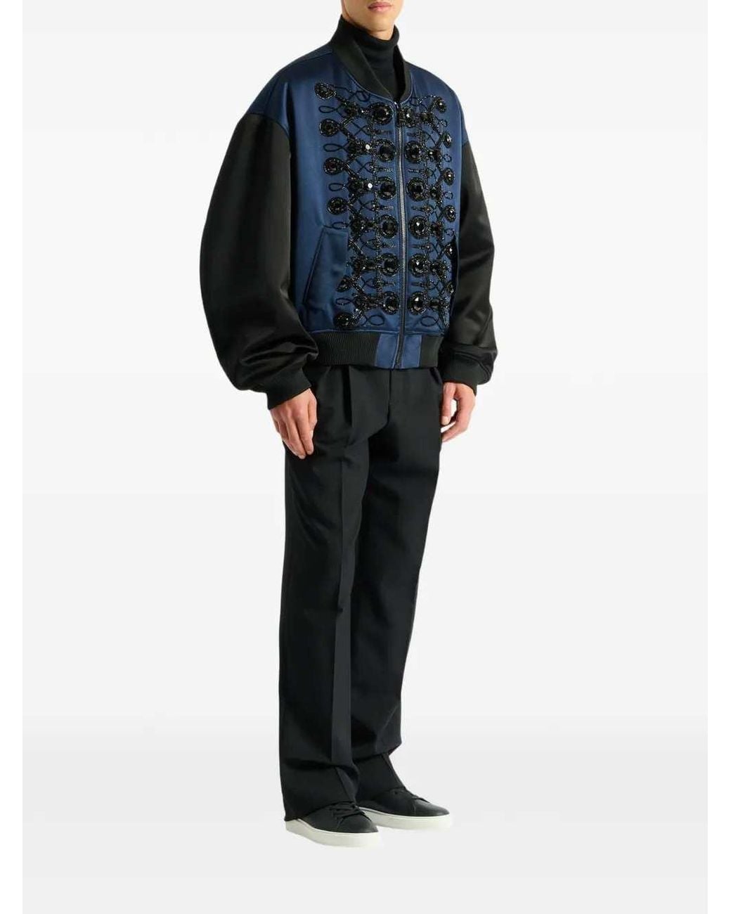 Balmain Blue Satin Military Bomber Jacket for men