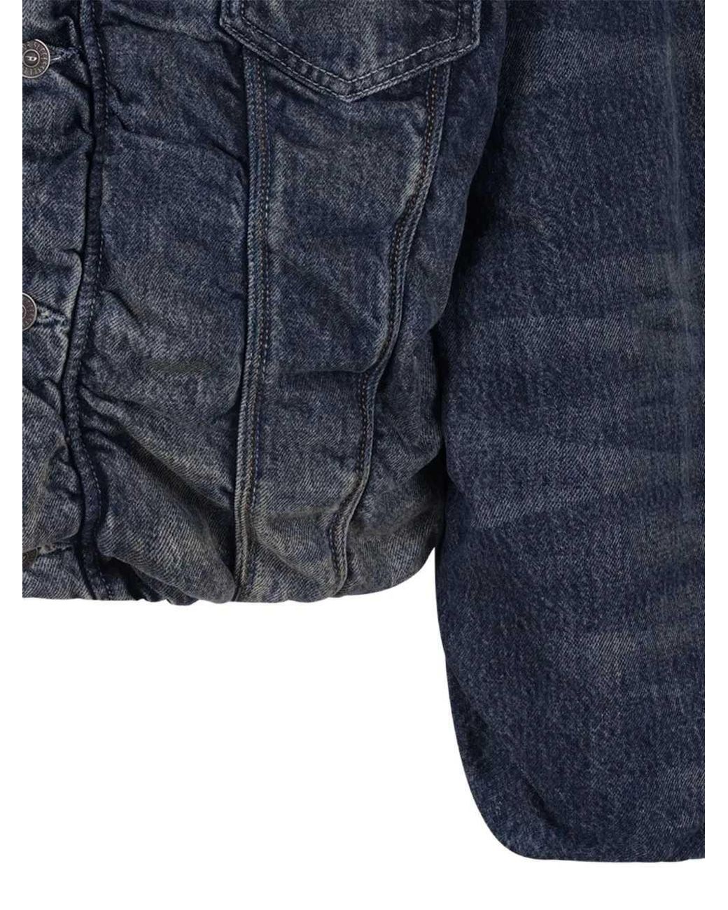 DIESEL Blue D-Curly-Fsj1 Jacket With A Washed-Out Effect And Ruffle Detail