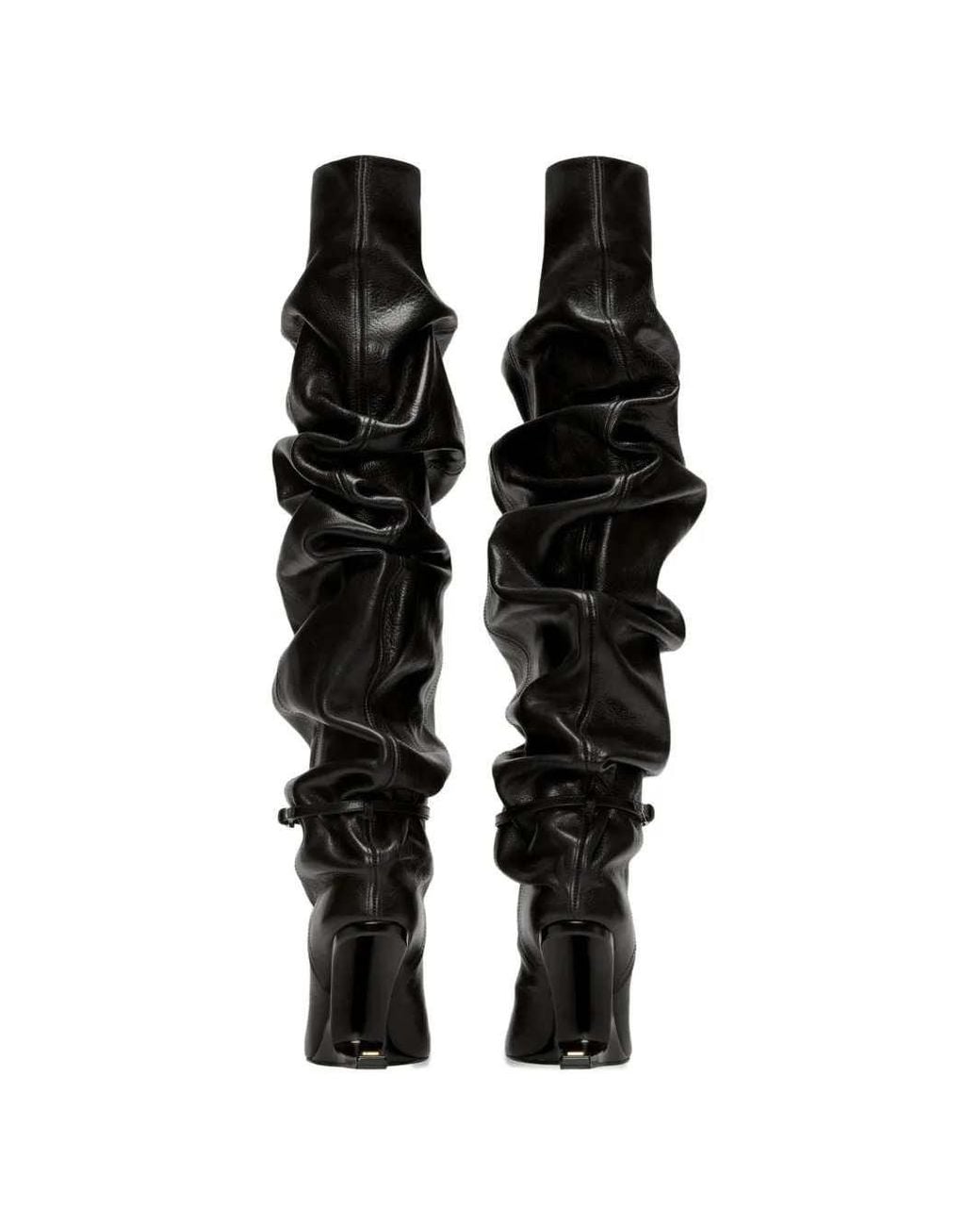 Balmain Black Textured Leather Thigh-High Boots With Tassels