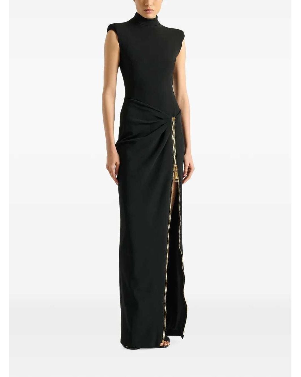 Balmain Black Long Jersey Dress With Leg Slit
