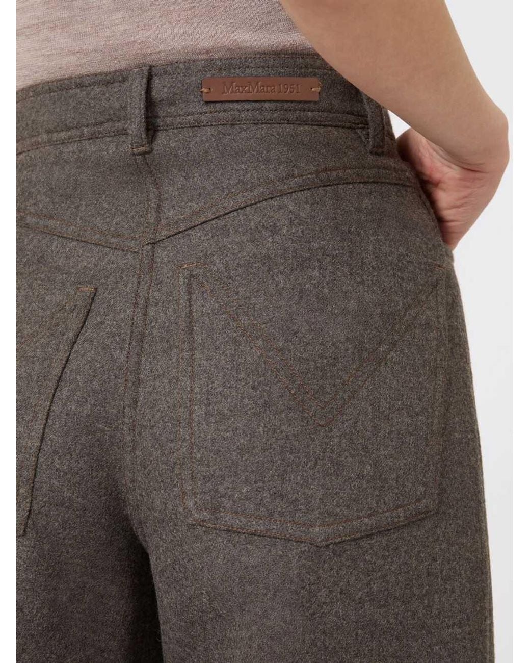 Max Mara Gray Wide-Leg Felted Wool Trousers
