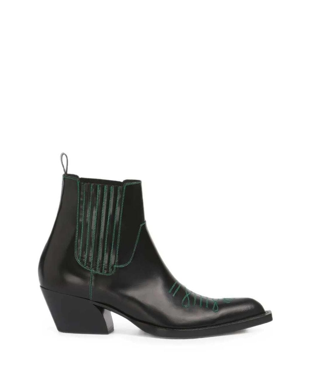 Marni Black Leather Cowboy Boots With Contrast Stitching for men