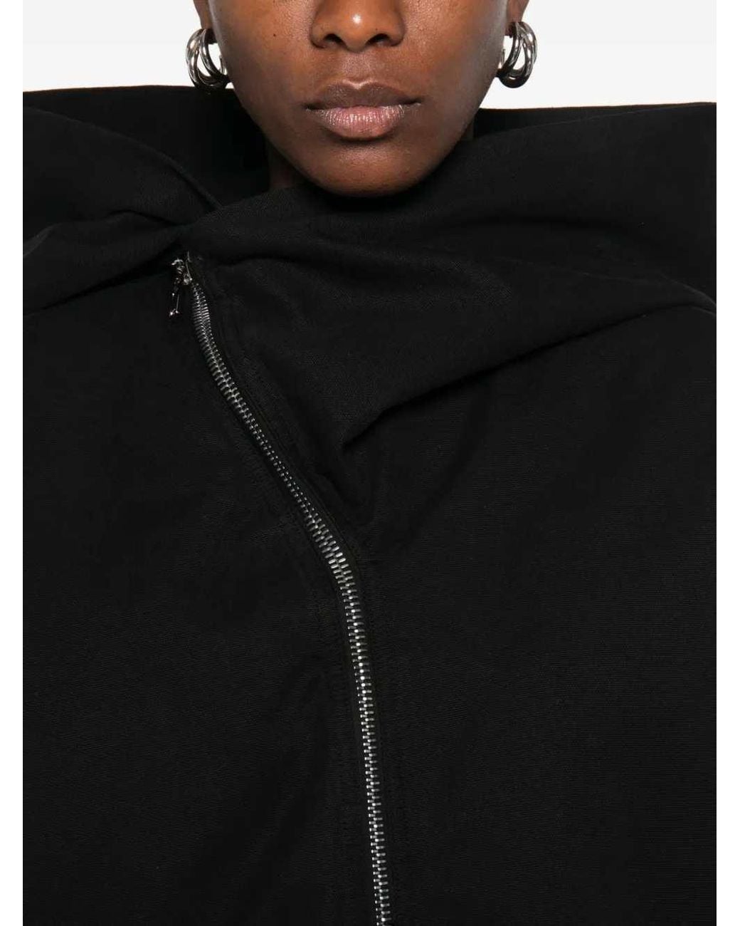 Rick Owens Black Hooded Mountain Jacket With Asymmetric Zip