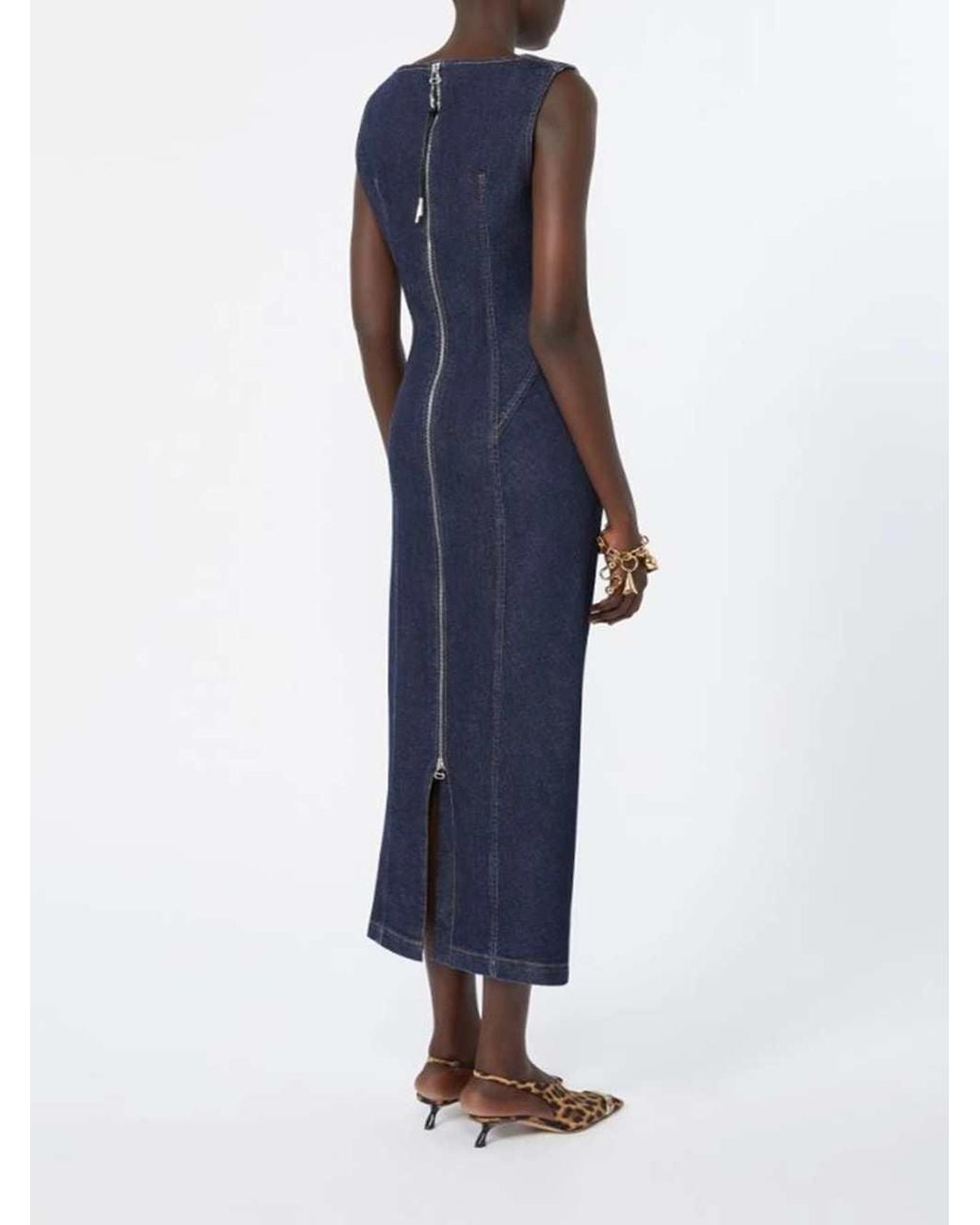 Sportmax Blue Denim Dress With Zip Fastening