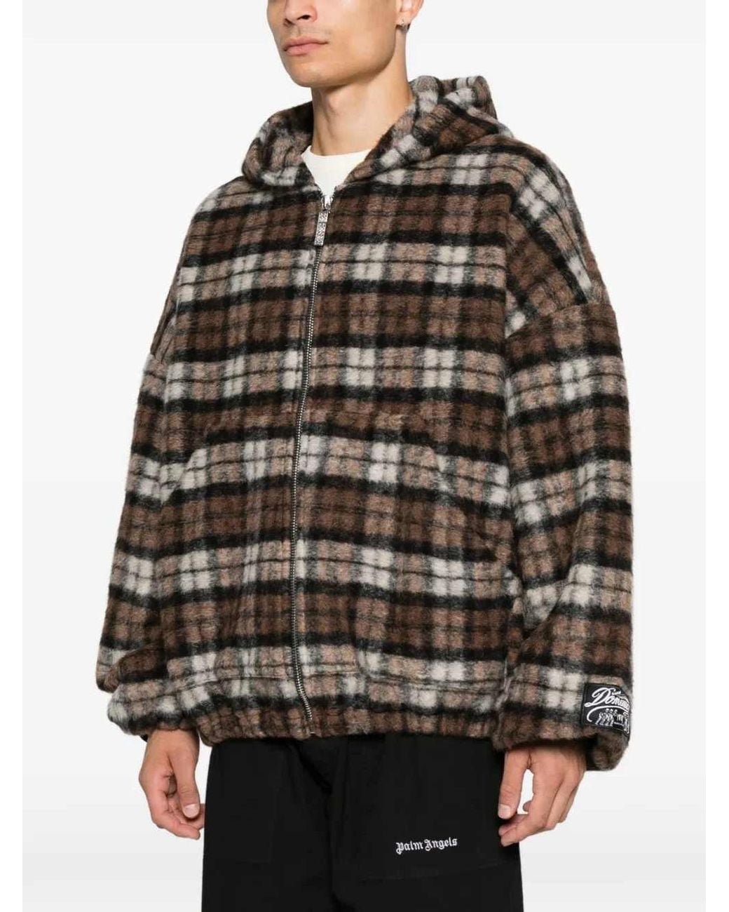 PDF Black Checked Zip-Up Hoodie for men