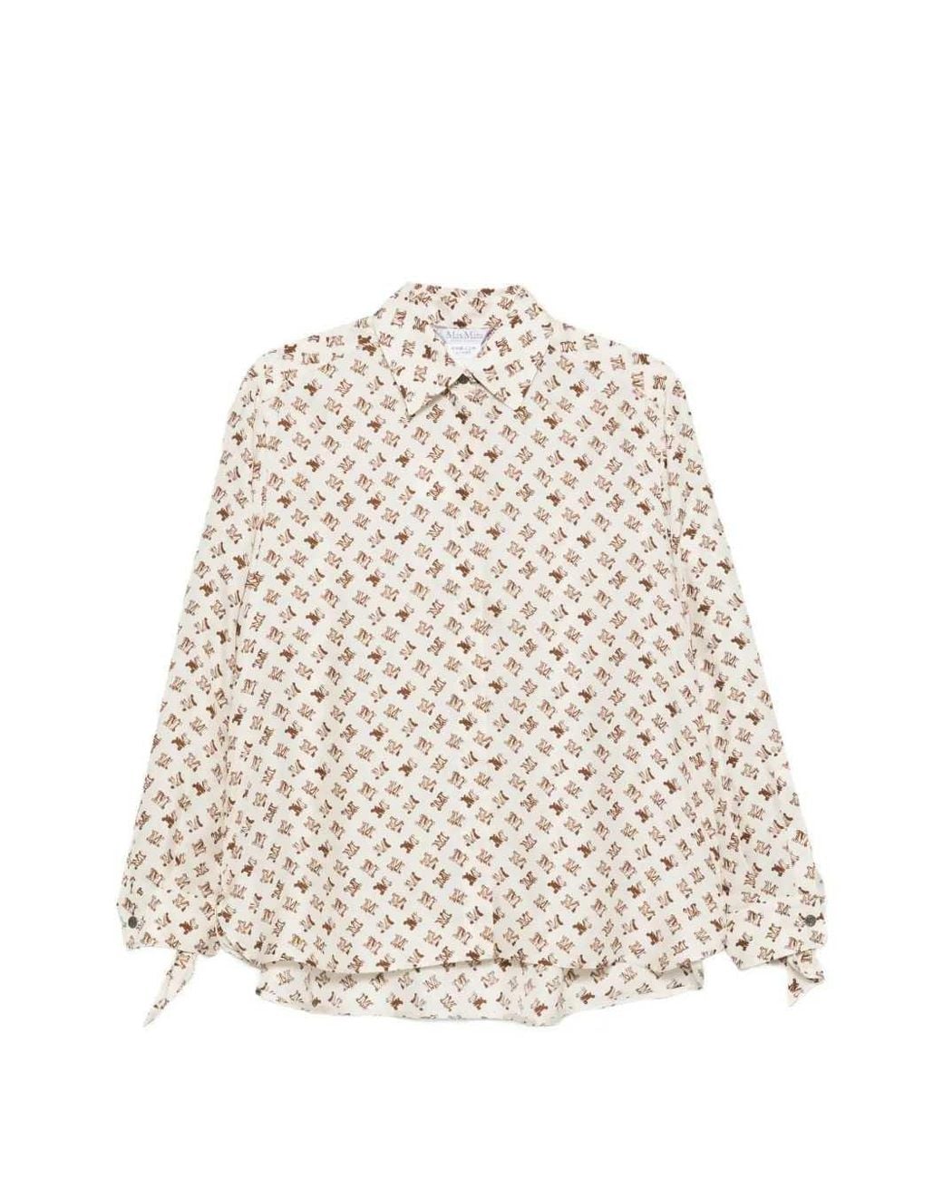 Max Mara White Oversized Printed Silk Shirt