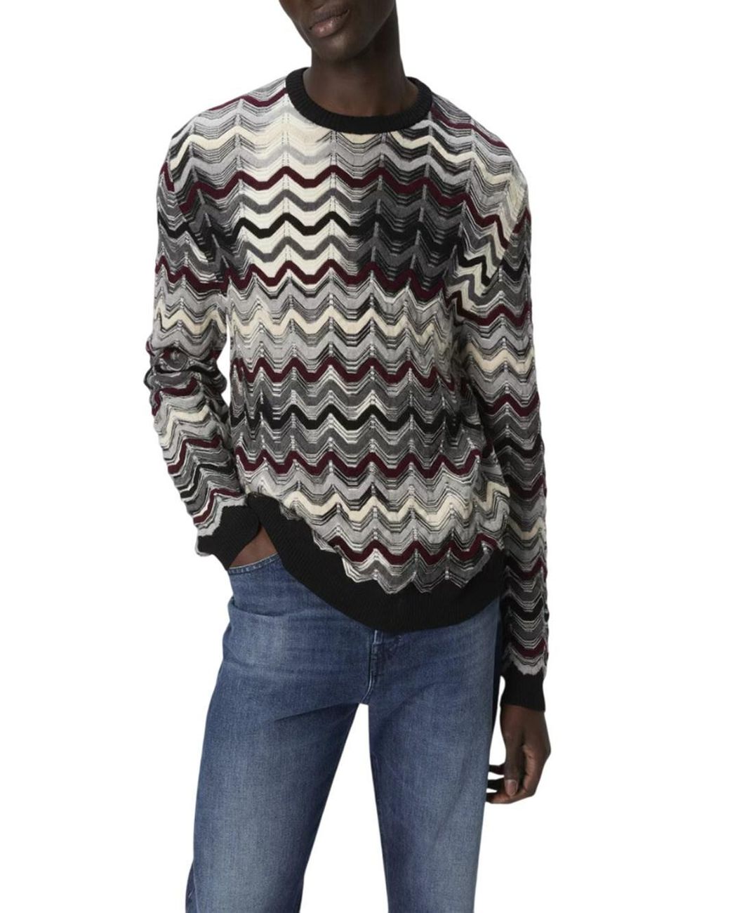 Missoni Black Crew-Neck Sweater With Geometric Zigzag Pattern for men
