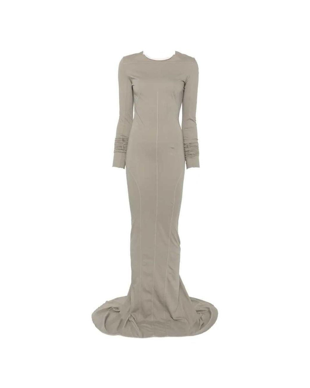 Rick Owens Natural Long-Sleeved Maxi Dress With Exposed Stitching