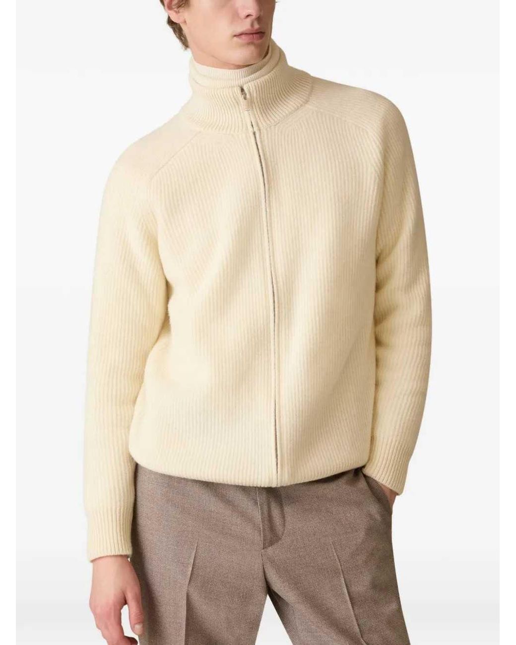 Lardini Natural Ribbed Zip-Up Cardigan for men