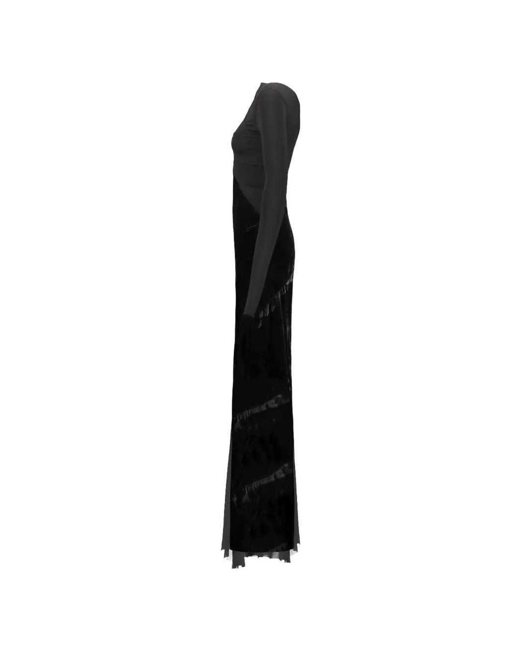 Rick Owens Black Long-Sleeved Maxi Dress With Velvet Inserts