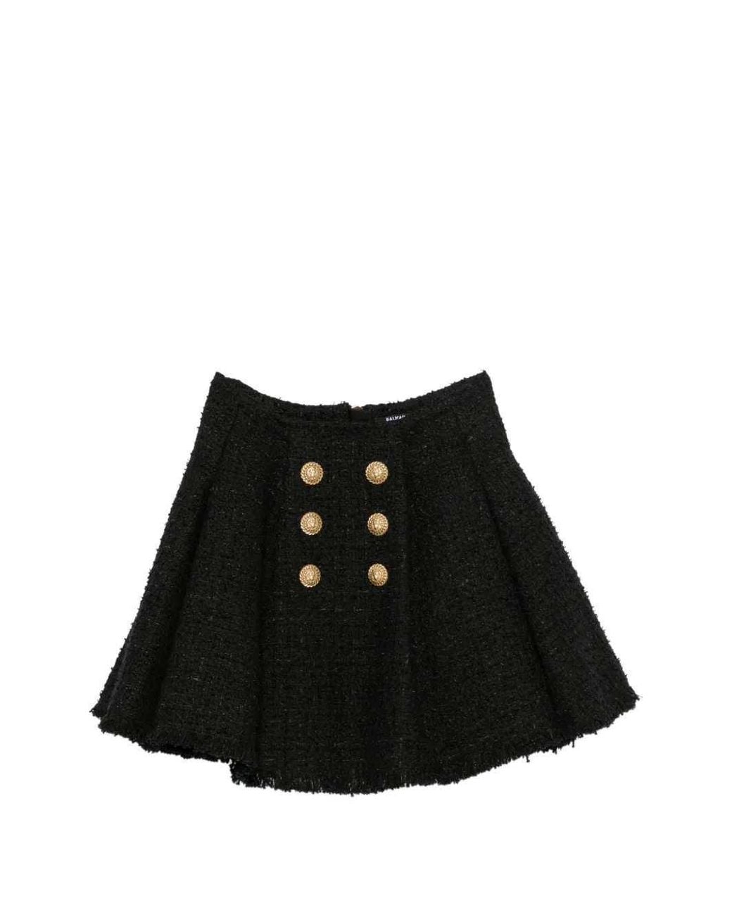 Balmain Black Flared Tweed Skirt