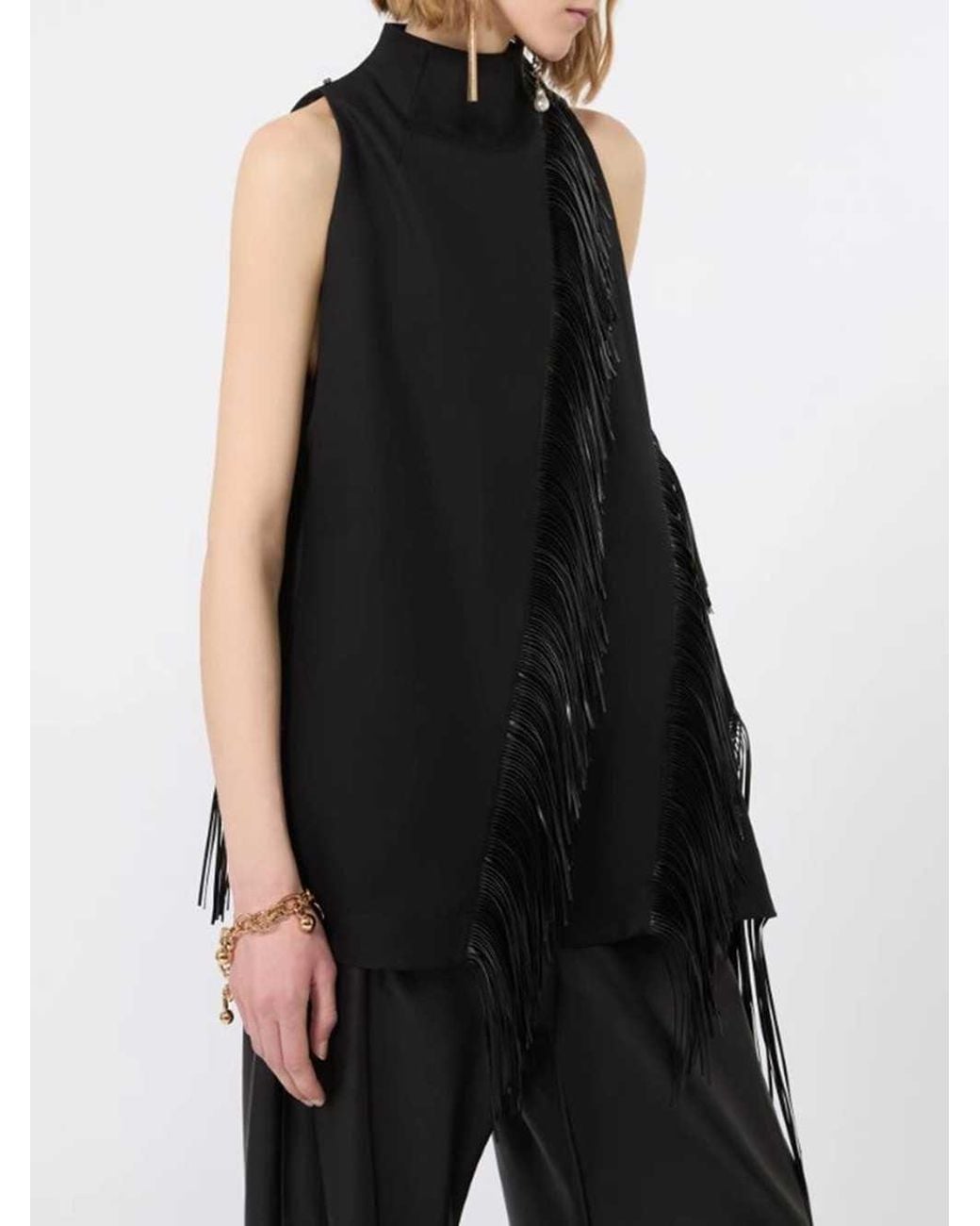 Sportmax Black Fringed Cotton Top